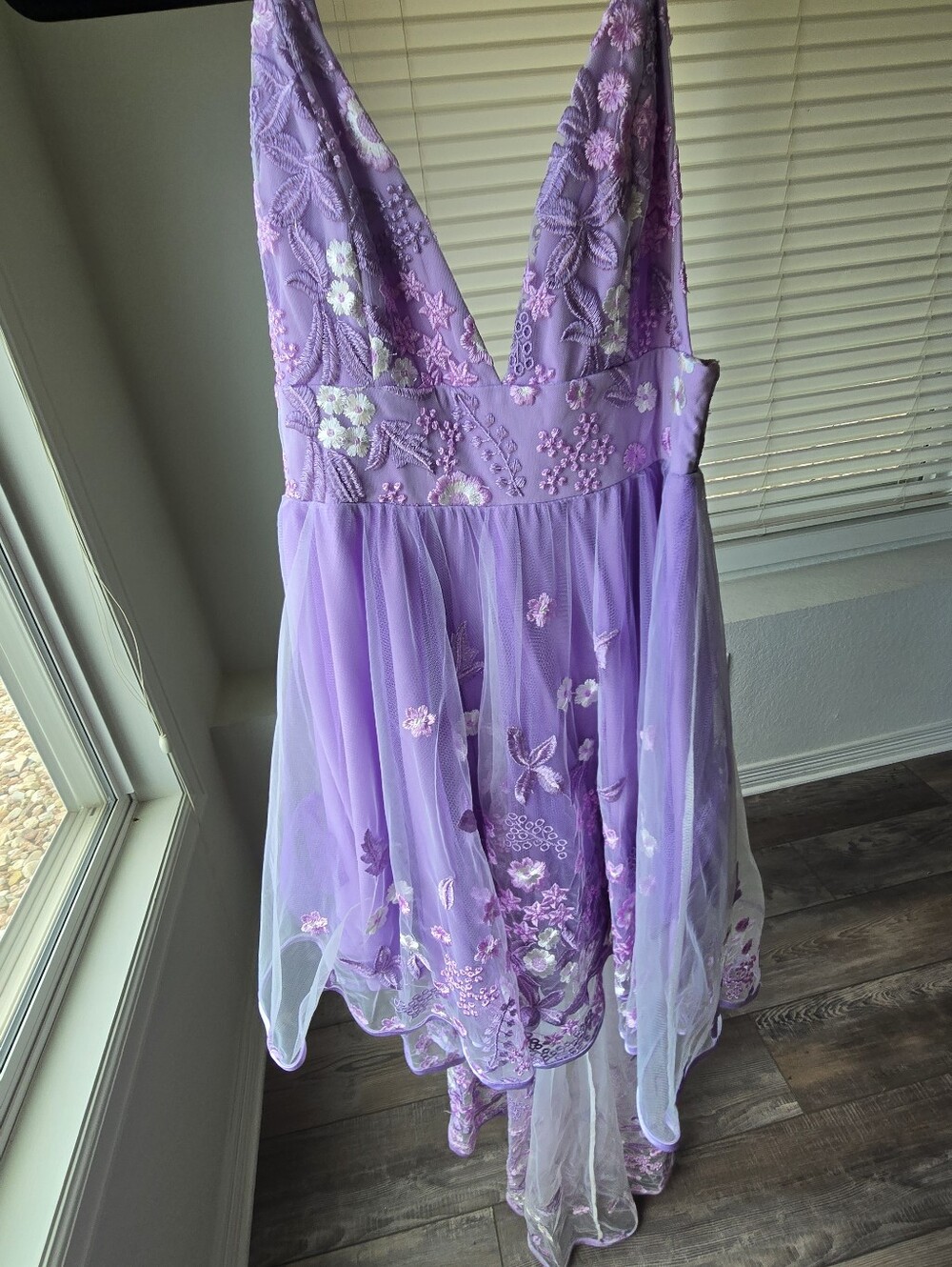 Fashion Nova Lavender Embroidered Tulle Party Dress